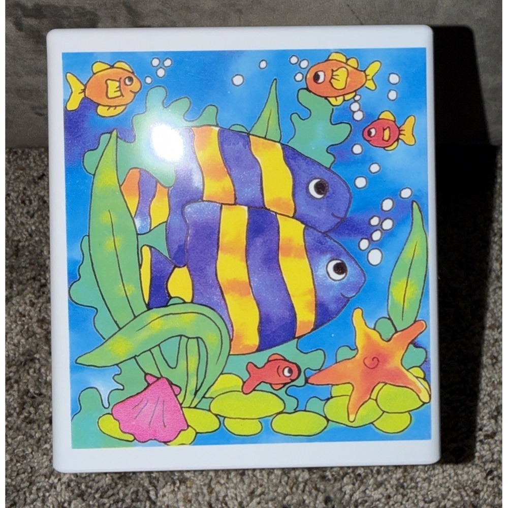 Children's White Fish Fun Plastic Tissue Kleenex Box Cover 5.25" Square‎ Ocean